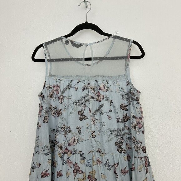 Mile Gabrielle Blue Butterfly Floral Tiered Dress Size S Lace Neck Sleeveless - Picture 7 of 11